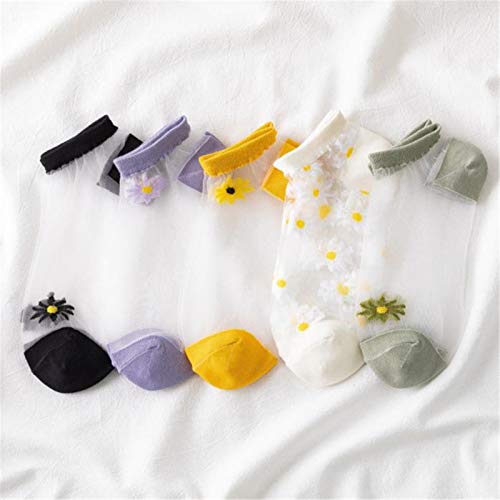 UBSS 5 Pares / 10 Pares de Calcetines translúcidos con Margaritas, Calcetines Cortos elásticos de Encaje para Mujer, Calcetines Invisibles de Malla Transparente, Talla única (10Pairs) Cover