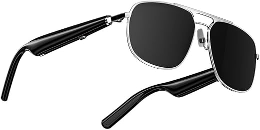 Active Pixel Smart Glasses with Bluetooth Speaker, Metal Frame Polarized UV Protection Bluelight Sunglasses Voice Control ...