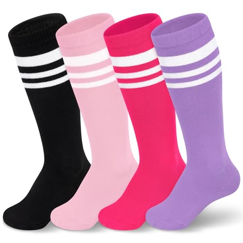 Sarfel 4 Pairs Toddler Soccer Socks Kids Soccer Socks Youth Football Sock Boys Baseball Sock Kids Girls Softball Accessory