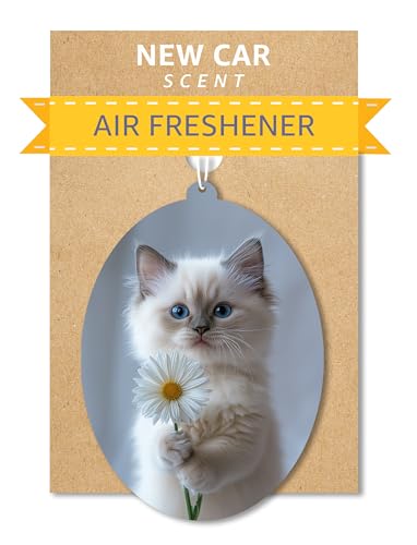 Image of Ragdoll Kitten - Cat Car Air Freshener - Cute Hanging Daisy Cat Decor New Car Scent, Infusible with Your Own Scent, Pet Safe, Non-Toxic, Freshener for Car, Closet, Office Size - 3x4 inch