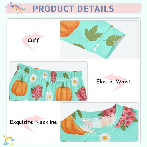 Pajama Sets Long Sleeve Autumn Pumpkin White Flowers Soft Comfy Sleepwear 2 Piece PJS 3-8T4