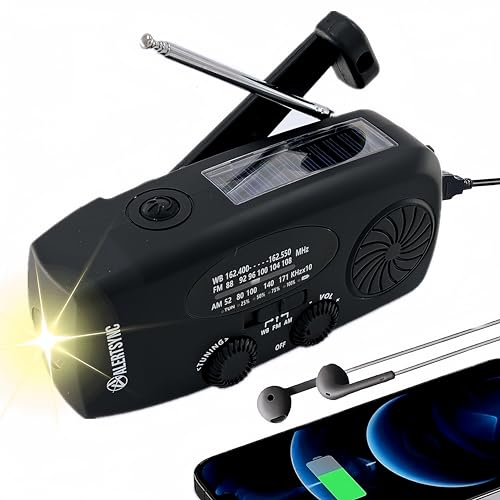 18500mWh Weather Emergency Radio, Portable Solar AM/FM/NOAA Hand Crank Radio, Cell Phone Charger with SOS, 1W LED Flashlight, Headphone Jack, Power for Emergency Preparedness (5000mAh Black)