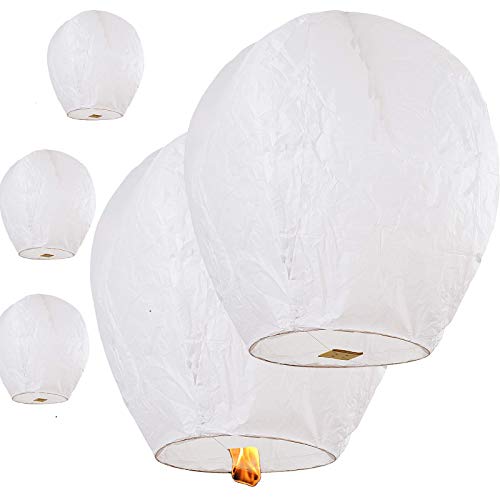 Chinese Sky Lanterns for Wedding Birthday Party Anniversary 100% Biodegradable Environmentally Friendly White Wish Lantern (5 Pack)