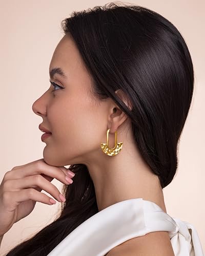 Big Bold Lightweight Gold Hammered Flat Round Statement Drop Earrings for Women by SNGIA, Large Chunky Handmade Formal Trendy Jewelry Gifts, Circle Disc Coin Geometric Dome Textured Beachy Vacation Fashion Hanging Earrings Accessories, Vintage Retro Thick Bohemian Nickle Free Circular Sun Dangle Earrings.2