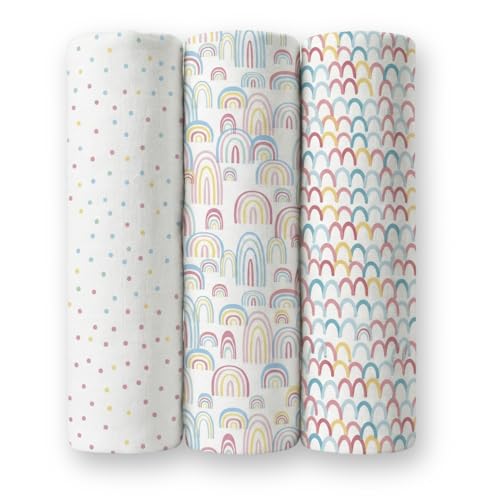 Image of haus & kinder Muslin Swaddles for Newborns, Pack of 3 Super Soft & Skin-Safe Cotton Baby Swaddle Blanket, Receiving Blankets for Boys & Girls (Rainbow Collection)