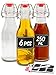 6 Bottiglie di Vetro Ermetiche da 250ml con Tappo Meccanico - Con 6 Guarnizioni Extra e 12 Ettichette - Per Liquore, Olio