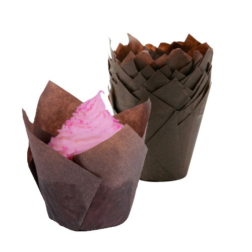 Tulip Cupcake Liners Baking Cups - 100Pcs, (Brown) – Fluted Style Standard Size Bake Cup Fits standard Muffin Pans – No Mess, Toxin Free - Best for Standard Cupcakes (Size 1.9 x 2 1/8-3-1/4)