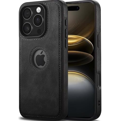 Image of Leather Case for Apple iPhone 13 Pro Max Premium Protective Stylish Slim Cover with Shockproof Raised Edges Black