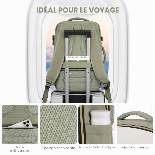Organisateur De Valise Voyage : YAMTION Sac à dos de voyage cabine femme Vert avec 4 cubes de r... – Image 7