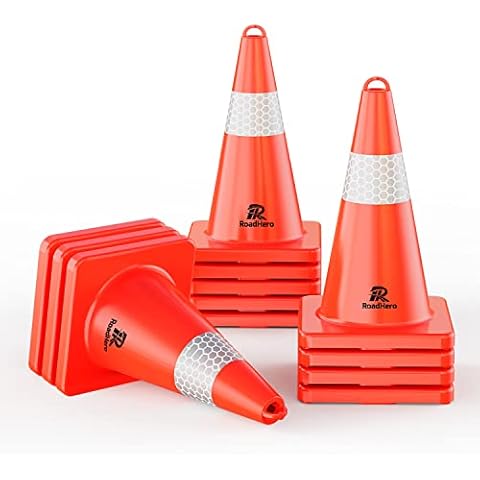 RoadHero Traffic Cones 18 Inch, 12 Pack Safety Cones with Handle, Orange Cones with Reflective Collar, Cones for Parking Lot, Sport and Driving Training, Road Safety, Construction Events Cover