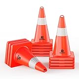 RoadHero Traffic Cones 18 Inch, 12 Pack Safety Cones with Handle, Orange Cones with Reflective Collar, Cones for Parking Lot, Sport and Driving Training, Road Safety, Construction Events