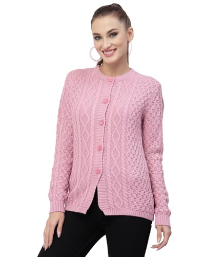 Image of Kalt Women Sweater for Winters Woolen Acrylic Full Sleeve Round Neck Cable Design Cardigan Sweater