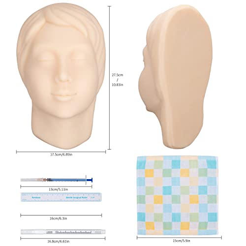 Image of Injection Training Silicone Mannequin Head - Full Soft Silicone with Bones Inside Human Face Facial Skin Practice Model Training Practice for Micro-Plastic Suture Jewelry Display Makeup