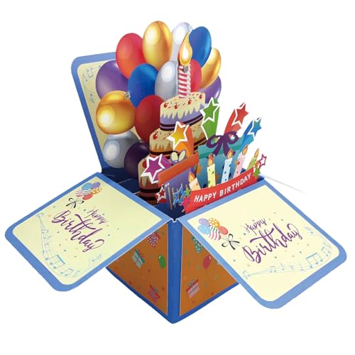 Birtern Tarjeta de felicitación de cumpleaños | Tarjeta de felicitación de cumpleaños con iluminación LED emergente 3D | Postales de felicitación emergentes 3D con vela de luz soplable para adultos