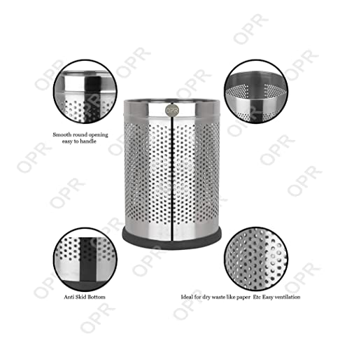 Image of OPR 6 Ltr Stainless Steel Open Perforated Dustbin Without Lid| Waste Bin For Home, Bedroom, washrooms, Office, Kitchen, Bathroom| Small Dustbin- Silver| (7X11 Inches- 6 LTR)