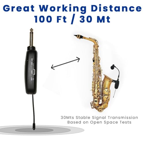 Image of Xtreme Acoustics XAWLSAX01 UHF Wireless Saxophone Condenser Microphone System, Dhol, Trumpet, Horns with Noise Cancellation, Clip-on Pick up Instrument Mic for Sax.