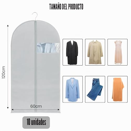 Miniatura 2 de Zythrem 10 Piezas Fundas Ropa, 60x120cm Fundas Ropa Armario, Cubierta De Polvo Para Ropa, Fundas Para Trajes Con Cremallera Ventana Transparente Para Vestidos Abrigos Camisas