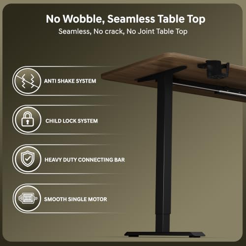 Image of V ONE Electric Standing Desk with One-Piece Solid Top | Heavy Duty Height Adjustable Computer Desk | 3 Memory Preset | 5 Year Warranty | for Home Office (Claire Ork, 100 * 60 CM)