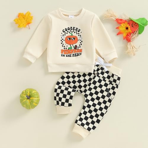 Toddler Baby Boy Halloween Outfit Coolest Pumpkin In The Patch Sweatshirt Plaid Pants Set 2Pcs Halloween Clothes2
