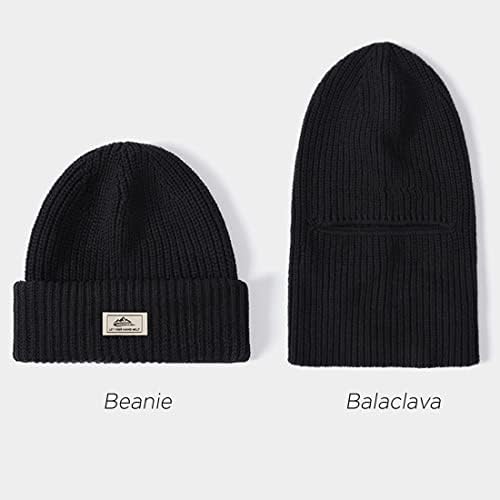 Augcomre Beanies for Men Black Skullies Knit Winter Stocking Hats Balaclava Skull Cap