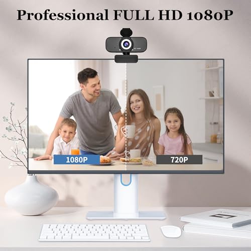 Image of 1080P Full HD Webcam with Built-in Microphone and Rotatable Tripod, Privacy Cover, for Desktop PC or Laptop Computer-Style1
