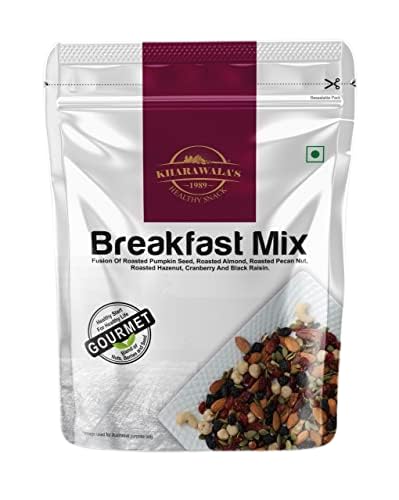 KHARAWALA'S ; HEALTHY SNACK Breakfast Mix - 200gm | Fusion of Roasted Pumkin Seed, Almonds, Pecan Nuts, Hazelnut, Cranberry & Black raisins