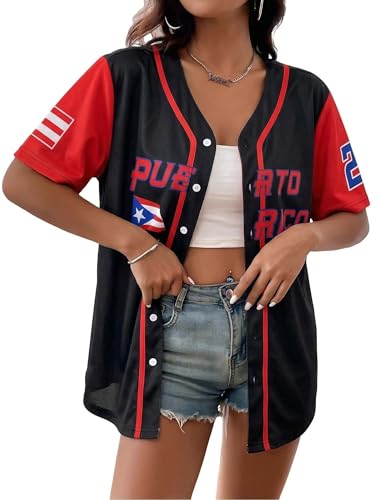 Puerto Rico Jersey Puerto Rico Shirt Women Boricua Baseball Jersey Puerto Rico Flag Graphic Short Sleeve Tops
