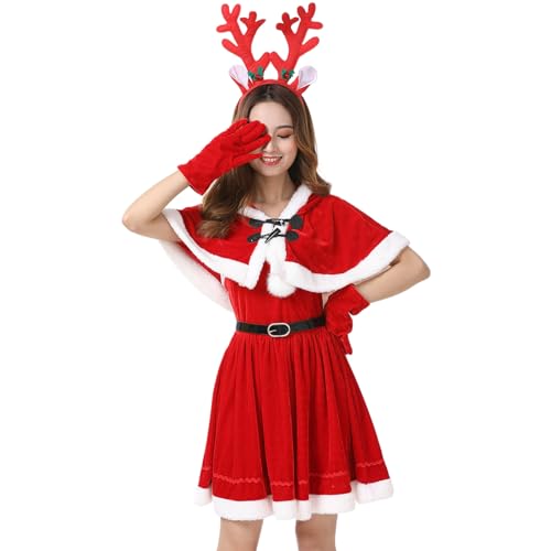 [Formemory] クリスマス サンタコスプレ レディース トナカイ コスプレ 仮装 かわいい クリスマス コスチューム セクシー サンタクロース コスプレ 5点セット ワンピース トナカイカチューシャ クリスマス ハロウィン パーティー イベント 学園祭 文化祭 宴会