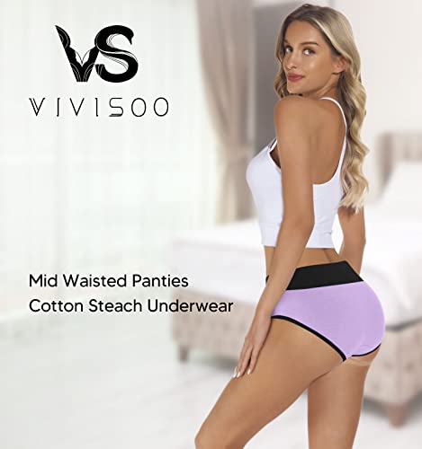 Vivisoo Women's Stretch Cotton Underwear Mid Waisted Panties Comfy Boyshorts Undies Soft Breathable Underpants Ladies Briefs 5-Pack Large #TOP1