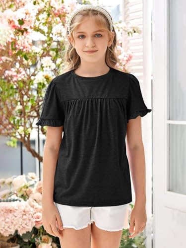 Image of Ebifin Girls Short Sleeve Tops Kids Peplum Babydoll T Shirts Tees 4-15Y | Girls T-Shirts, Crew neck Short Sleeve Shirts, Casual Tunic Tops, Cute Blouses, Summer Tees, Ruffle Hem, Loose fit
