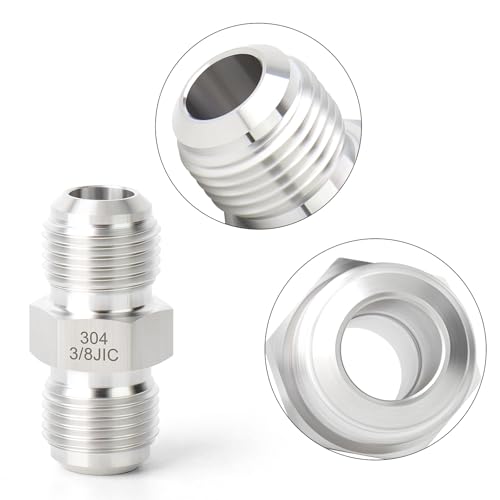 Image of TAISHER 5PCS Forging of 304 Stainless Steel JIC Flare Tube Fitting, 3 /8 inch JIC Male x 3 /8 inch JIC Male, Union