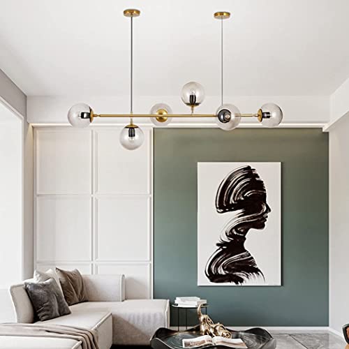 Lustre globe doré à suspendre solution d'éclairage réglable pour grands plafonds de salon