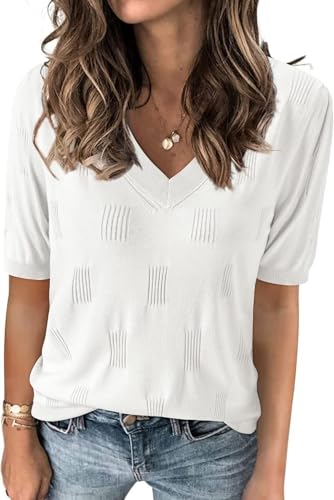 TrendiMax Damen T-Shirt V Ausschnitt Kurzarm Strick Shirt Dünne...