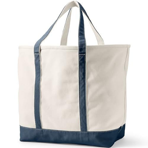 Image of Lands' End Natural Open Top Canvas Tote Natural /radiant Navy X-Large Regular Handle