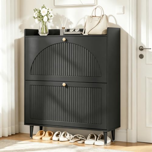 Image of Shoe Storage Cabinet with 2 Flip Drawers, Shoe Organizer Storage