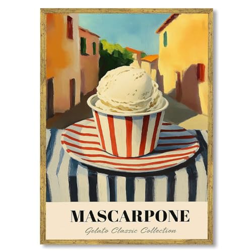 Mascarpone Gelato Poster Canvas Print Art Print Vintage Wall Art Painting Pictures Cute Home Decor Decoration for Kitchen Bar Apartment Wall Decor (Wood Framed,12L x 16W)