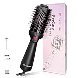 ZM ZHEMEI 1300W Warmluftbürste, 4-in-1 Föhnbürste mit Antifrizz-Effekt, Keramik-Titan-Zylinder – Salon-Heißluftbürste für alle Haartypen (Schwarz)