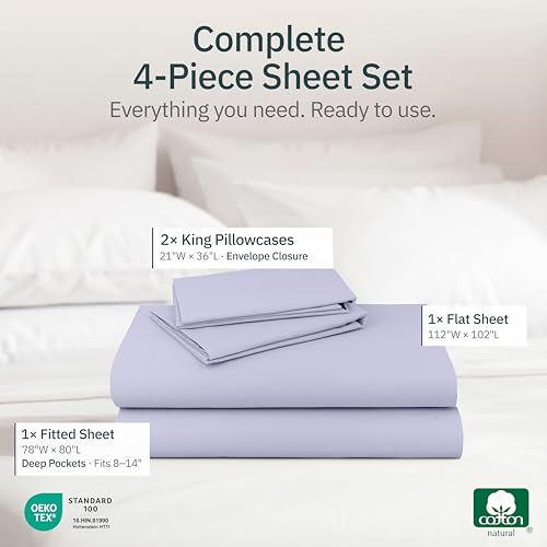 Image of Super Soft 100% Cotton Deep Pocket King Sheet Set, 4 Pc Set, Lavender