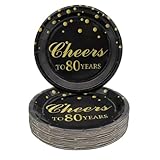 Pandecor 80th Birthday Party Supplies,50 PCS Cheers to 80 Years Disposable 7 Inch Paper Plates Dessert Plates for 80 Years Anniversary Party