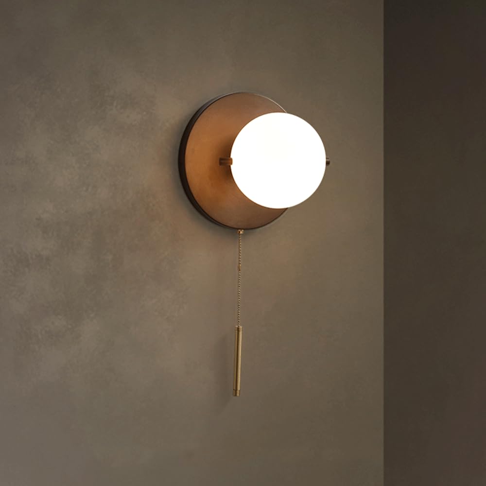 HUAYUSEDF Nordic Modern Simple Wall Lamp - Creative Glass Ball Lantern, Adjustable Rope Bracket Light for Aisle, Bedroom & Bedside Décor, E27 Sconce Illumination. (Dark)(Dark)