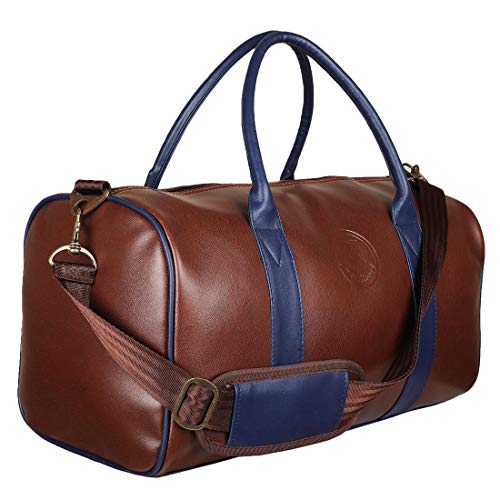 Image of Mounthood Leatherette Cabin Luggage Duffle Bags for Men and Women Tan Blue
