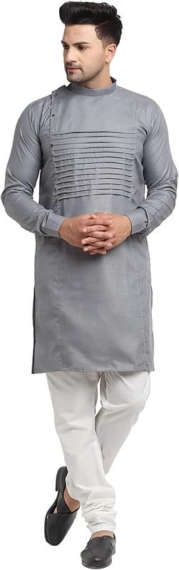 FASHIONZAADI Indian Kurta Men - Indian Clothing Grey Kurta For Men - Traditional Outfit - Ethnic WEAR