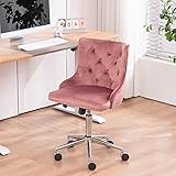VINGLI Velvet Office Chair - Modern Upholstered Desk Chair with Adjustable Height, Tilting Mechanism, and Rolling Wheels - Pink