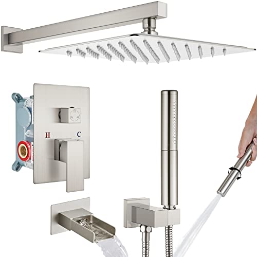 Colonne de douche moderne en fini nickel brossé haut de gamme et vanne 3 fonctions de luxe