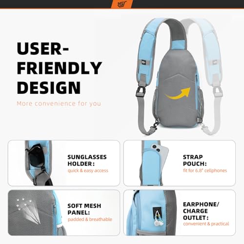 Image of SKYSPER Sling Bag RFID Crossbody Sling Backpack Cross Body Shoulder Bag Travel Hiking Daypack for Women Men(Lightblue)