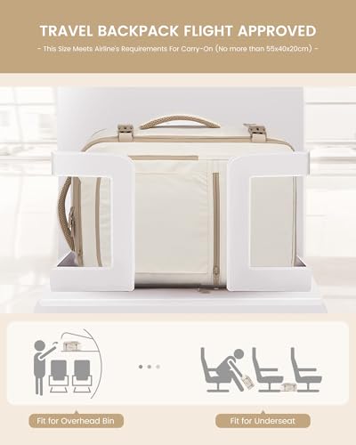 LOVEVOOK Handgepäck Rucksack Flugzeug, 40L Groß Reiserucksack Herren Damen Laptop Rucksack 17 Zoll, Wasserdicht Travel Backpack Kofferrucksack, Weekender Cabin Bag für Reise Arbeit Urlaub, Beige