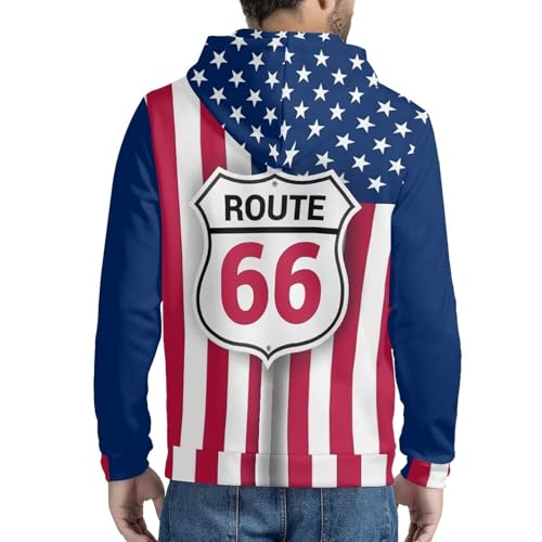 HUIACONG American Flag Hoodies for Men Zip Up 66 Route Sweatshirts Hooded Sweatshirts with Pockets Lightweight Jackets Big and Tall Small Casual Jacket for Mens Active Wear XL2