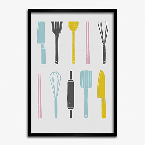 Cadre photo 50x70 cm Tulup en bois MDF avec affiche de peinture d'ustensiles de cuisine