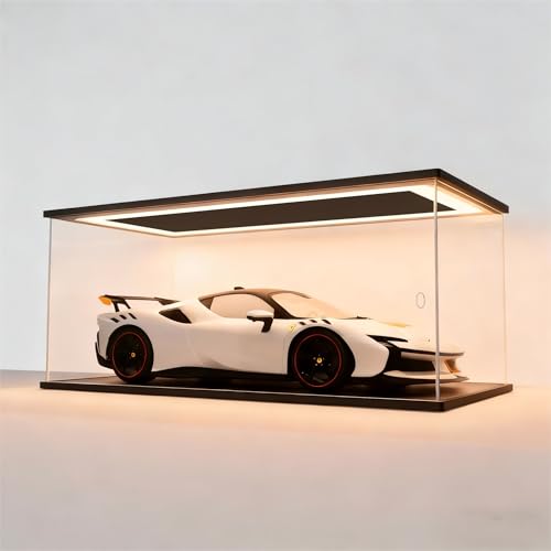 Sheenory Clear Acrylic Display Case with LED Lights,Dustproof Showcase Display Box for 1/8,1/10,1/12 Scale diecast Model Cars and Lego Technic F1 Collectibles( 1/8 Scale 23.6x11.8x9.4inch,60x30x24cm)