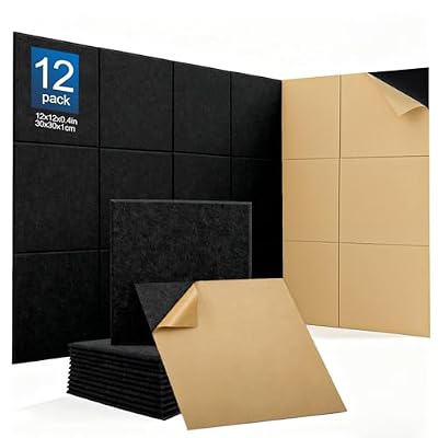 12Pack Acoustic Wall Panels Panels High Density Sound Dampening Panels 0.4" x 12" x 12" Square Acoustic Panels for Home Office Recoding Studio with self Adhesive Acoustic Panels.